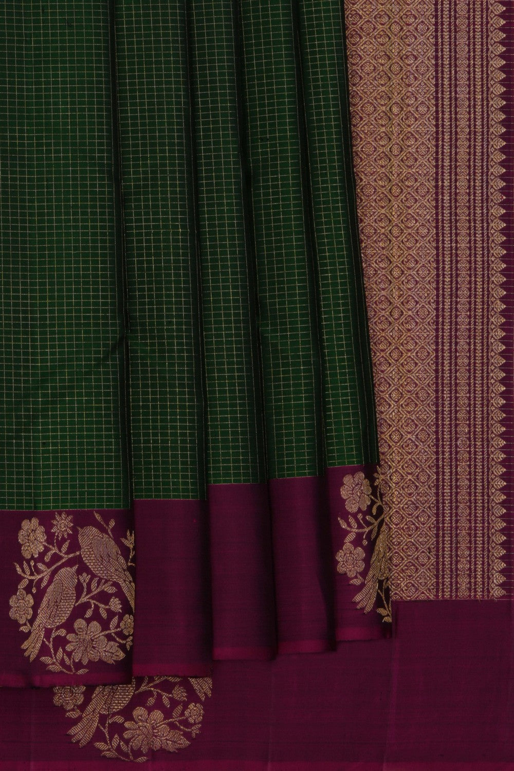 Image of Arani Silk Kattam Green Saree
